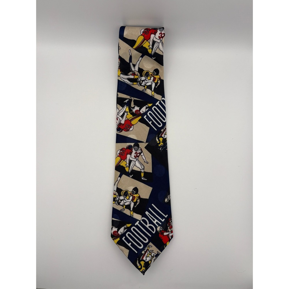 Florence & K. Inc. Mens Football Graphic Novelty Tie Navy Tan Red Polyester